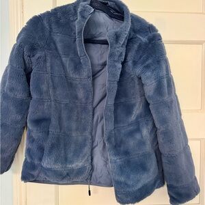 Athleta Girls Dusty Blue Faux Fur Puffer Jacket